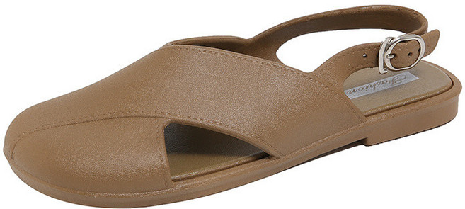 ERFUL shoes 法式平底包頭涼鞋, 棕色, 38-39