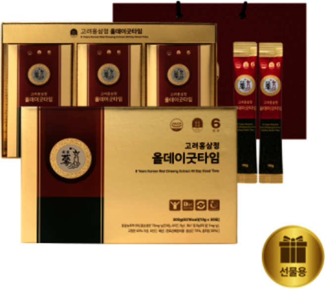 풍년보감 6년근 고려홍삼정 올데이굿타임 홍삼스틱 10g x 30포 선물세트/쇼핑백, 30개, 300g