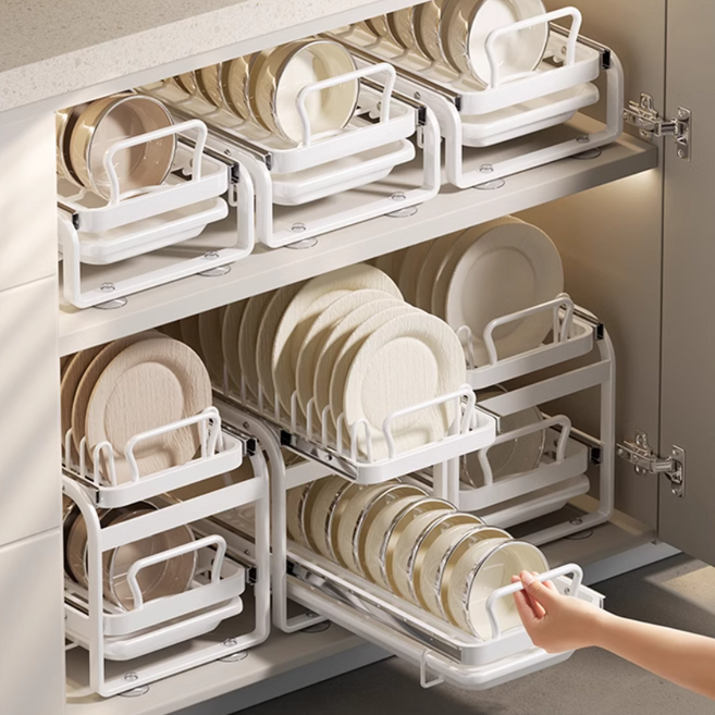 데코트리 주방 슬라이딩 식기 건조 정리대, 접시용, 화이트