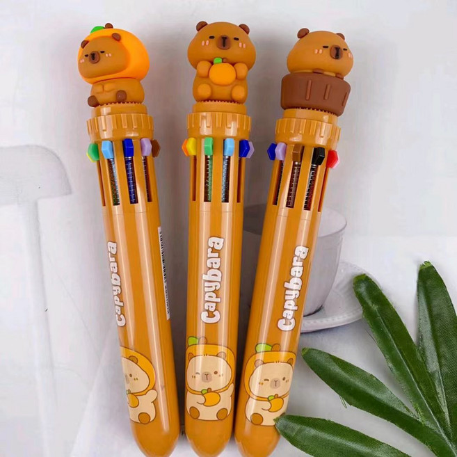 엠에스 큐티바라 카피바라 10색 볼펜 3종 세트 0.7mm, 1세트, 혼합색상