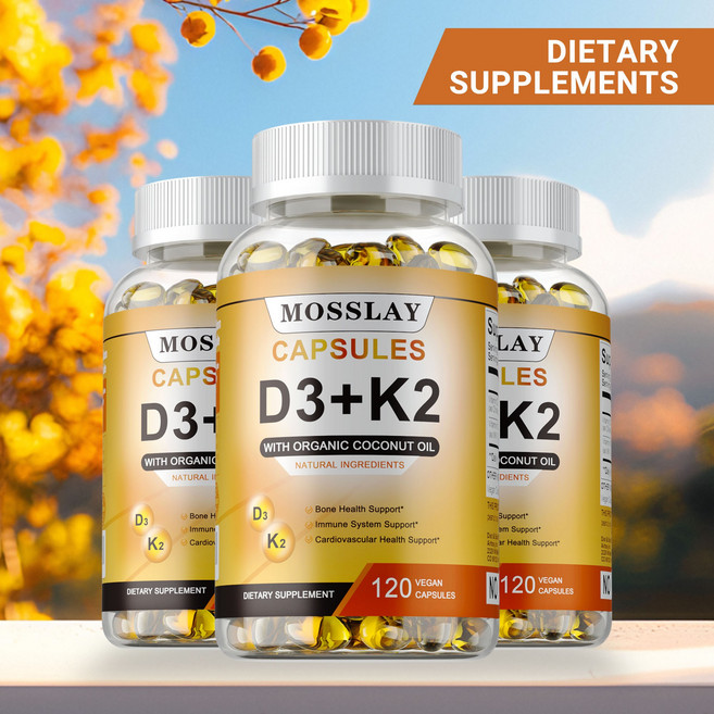 고효능 비타민 D3 5 000 IU + K2 – 비건 비GMO 더 나은 흡수를 위한 유기농 코코넛 오일 함유 – 뼈와 심장 지원, 1개, 120정