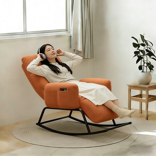 1인용 리클라이너 소파 편안한 흔들의자 안락의자 각도조절, 1개, 오렌지