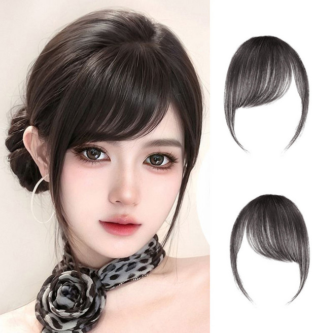 미즈코스 1+1 C컬 가르마 앞머리 가발 옆머리 시스루 사이드 뱅, 1개, 브라운블랙 오른쪽+왼쪽