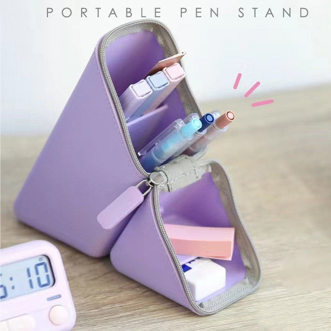 제이베니-758 일본 수직 연필통 다기능 실리콘 펜 홀더 대용량 삼각형 연필 케이스 필통, 8. 넓은 회색