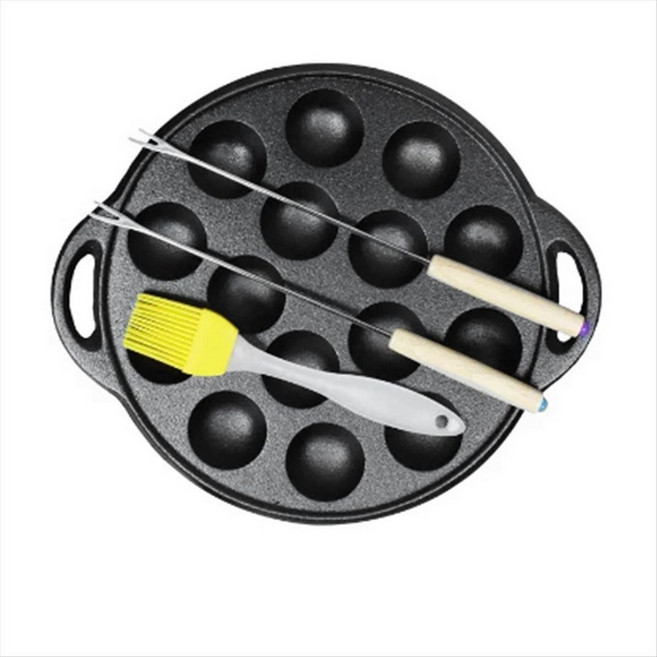 15 구멍 주철 타카 요키 팬 문어 팬케이크 공을위한 작은 베이킹 팬 poffertjes takoyaki banh khot, 검은색
