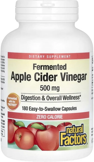 네추럴팩터스 애플 사이다 식초 애사비 500mg Apple Cider Vinegar 180Capsules / 해외직구 미국정품, 180정, 1개 - 쿠팡