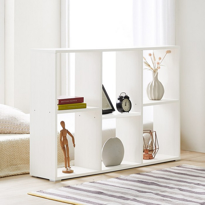 [룩홈] 공간나눔 파티션 낮은 6칸 책장, 화이트