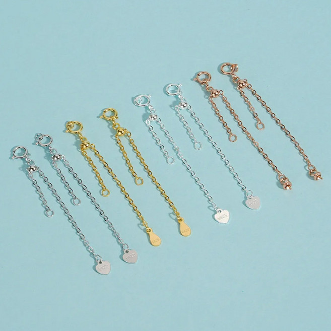 미채인 길이조절 목걸이 연장 체인 925법정순은 팔찌 길이 줄, 1개, 하트참 화이트실버