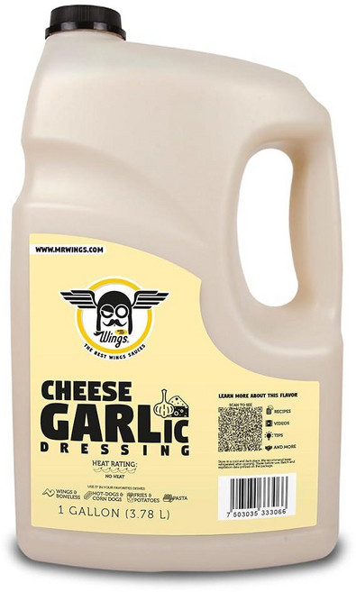 Mr Wings 치즈 마늘 드레싱 3.8L(128액량 온스) 맛있고 매우 맛있는 크림 마늘 파마산 디핑 소스. 진짜 작은 치즈 덩어리를 휘젓는 데 사용하세요. 닭 날개 뼈 없, 1개