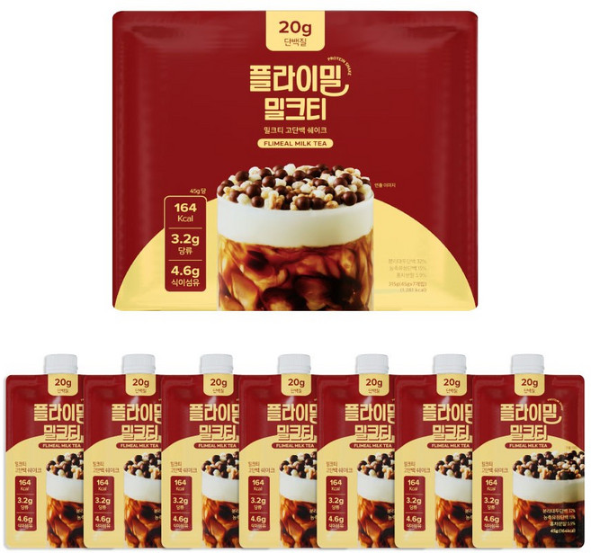 플라이밀 단백질쉐이크 밀크티 파우치, 7개, 45g