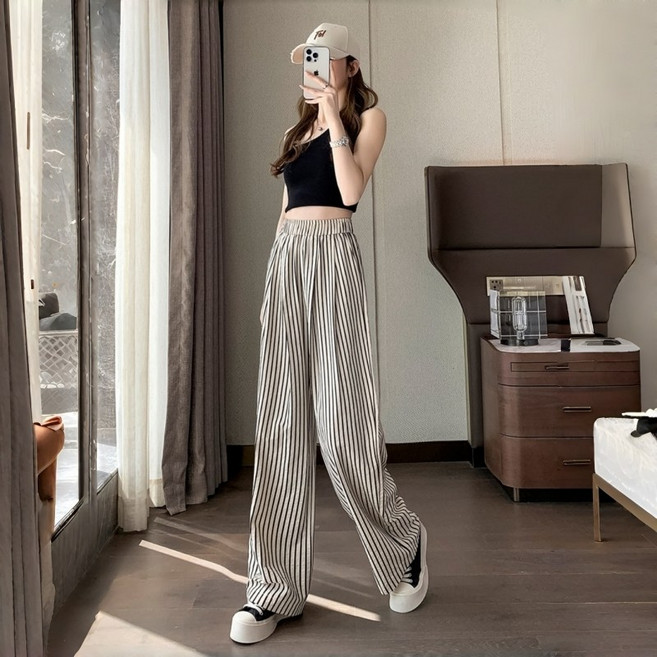 Zoovit 여성 여름 캐주얼 스트라이프 팬츠 데일리 편한 슬랙스