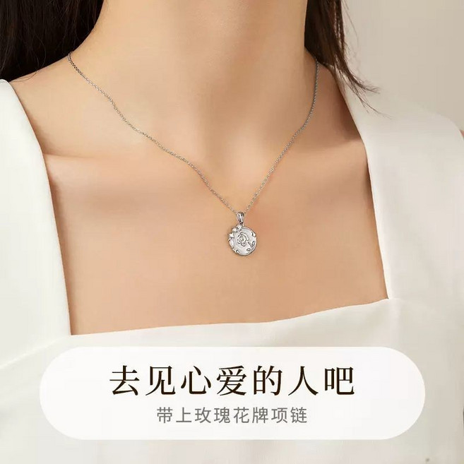 S925純銀 閃鑽 玫瑰花 項鍊 女 輕奢 小衆設計 墜飾