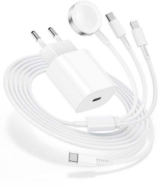 루미아코어 애플워치 무선 충전기 C타입 20W c타입 고속 충전기 8핀 3ni1고속충전케이블, 1세트, 화이트