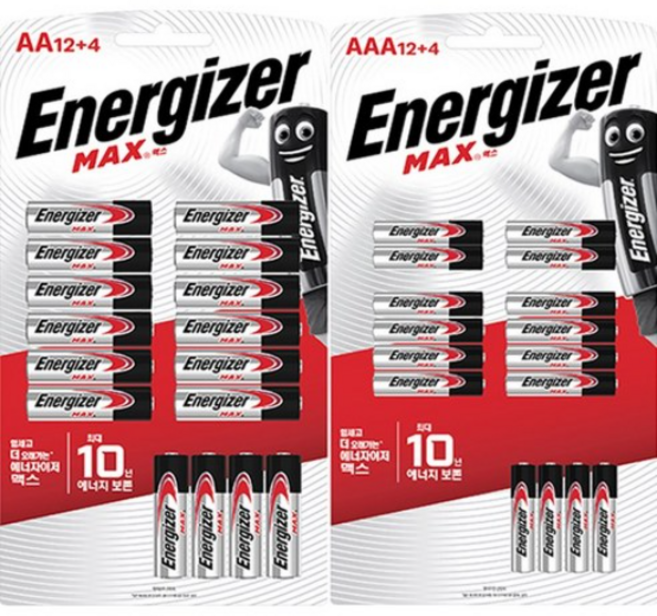 에너자이저 맥스 AA(12+4)+AAA(12+4)건전지 (총32입), 32개입, 1세트