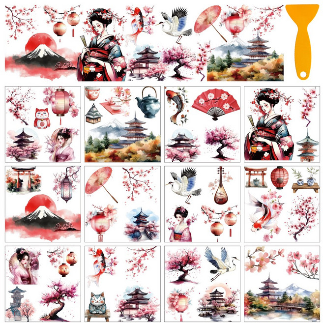 PVC 열전사 스티커 창문 컵 화분 데코 인테리어 14x14cm 12장세트 12가지 디자인, 인물