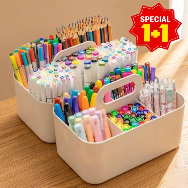 루메이드 대용량 연필꽂이 칸막이 정리함 색연필 미술도구 필기구 책상정리 다용도 수납함 2P, 2개, 화이트