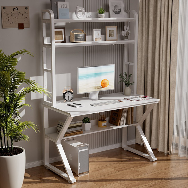 월로덴 K자형 컴퓨터 책상 4단조절가능한2층책상선반 사무용 책상, 화이트