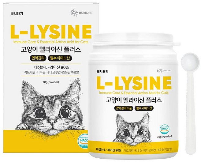 뽀시래기 고양이 허피스 감기 눈물 눈꼽 콧물 재채기 구내염 길고양이 영양제 엘라이신 플러스 70g, 1개, 면역/항산화