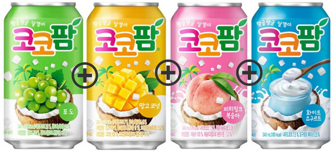 코코팜 4종 세트 (포도+망고코넛+피치핑크복숭아+화이트요구르트), 340ml, 16개