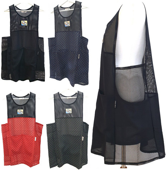 홈앨리스 쿨도트 시원 망사 앞치마 옆단추 쉬폰 앞치마 여름 주름 플리츠 원피스 매쉬, 1개, 도트 레드