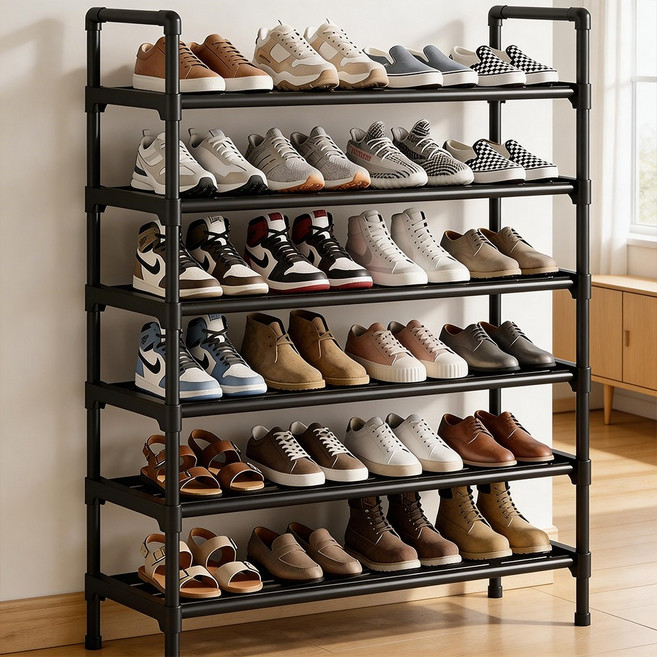 라온프리 튼튼한 현관 신발장 정리대, 6단, 블랙 80cm