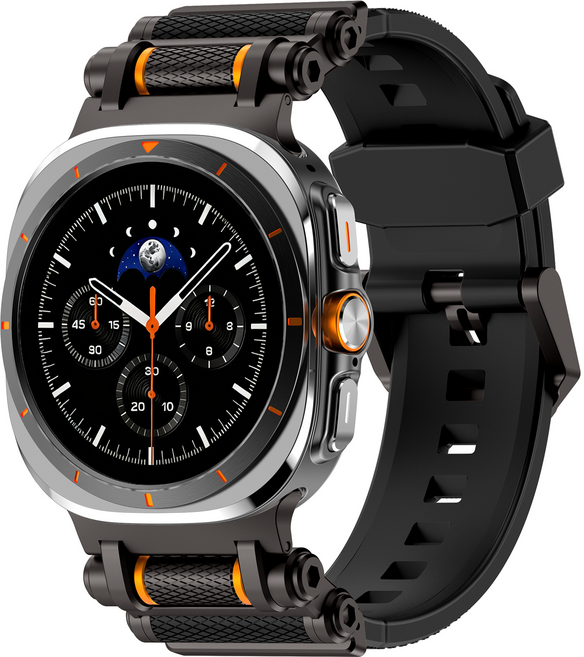 FALANDO 갤럭시워치8 울트라 2025 티타늄 메탈 스트랩 실리콘 시계줄 스포츠 밴드 호환 47mm, 블랙 블랙