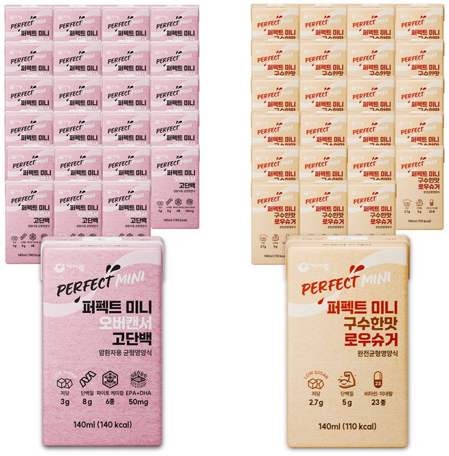 케어웰 퍼펙트 미니 오버캔서 고단백 140ml 24p + 구수한맛 로우슈거 140ml 24p, 1세트