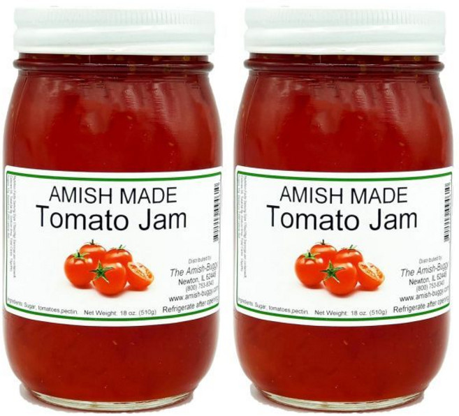 Arndts Fudgery DBA The AmishBuggy 디핑 소스 아미시 복숭아 할라피뇨 잼 18온스 두 병, 토마토