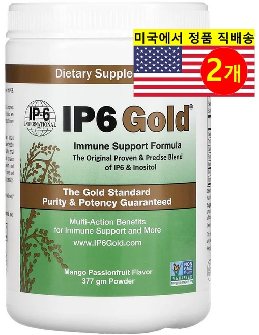 IP-6 International IP6 이노시톨 헥사포스페이트 골드 이뮨 서포트 파우더 망고 패션프루트 맛, 377g, 2개 - 쿠팡