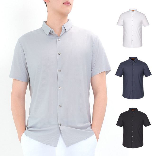 [김영주골프] 여름 구김없는 아이스쿨링 스판 남성 골프 반팔 셔츠 KOMMTS75