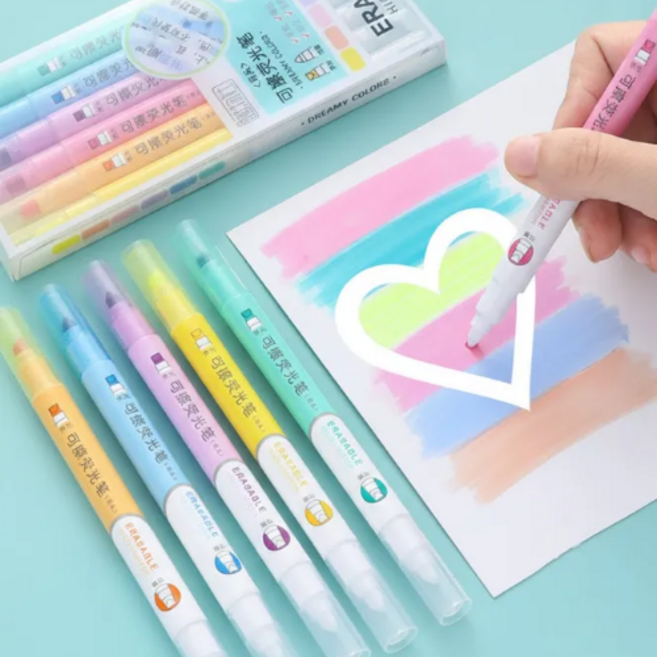 일상채움 지워지는 형광펜 6컬러 세트, 1팩, 혼합색상