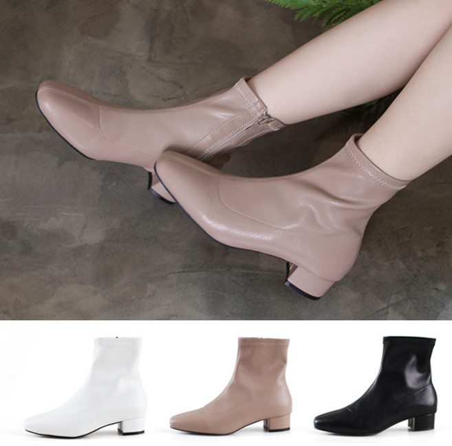 슈앤필 자체제작 여성 스판 가죽 앵클 부츠 워커 구두 ST0240