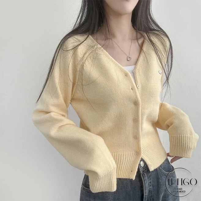 레티고 봄여신 소프트 마카롱 브이넥 부들 긴팔 니트 가디건