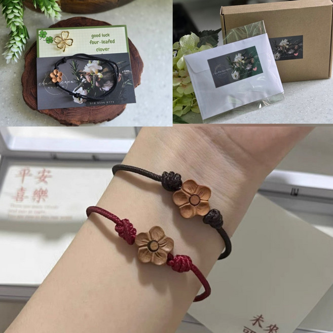 1+1 피치 소원팔찌 천연 복숭아나무팔찌 꽃 실팔지 삼재 소원 액막이