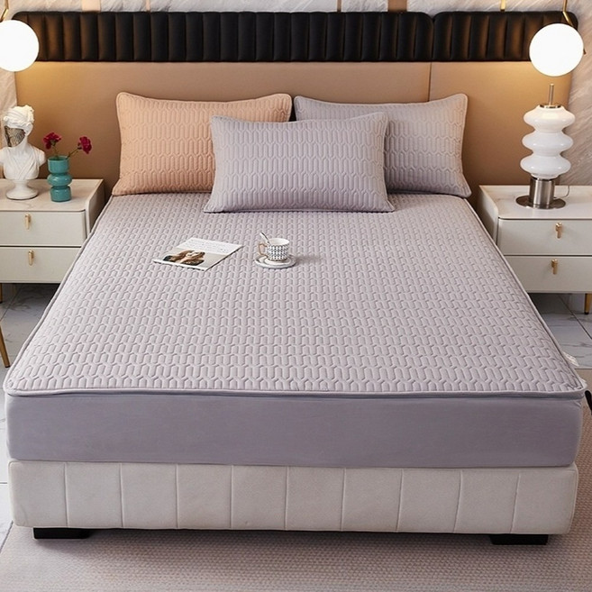 에이트샵 호텔식 지퍼형 누빔 매트리스커버 6면 침대 커버 SS Q, 그레이