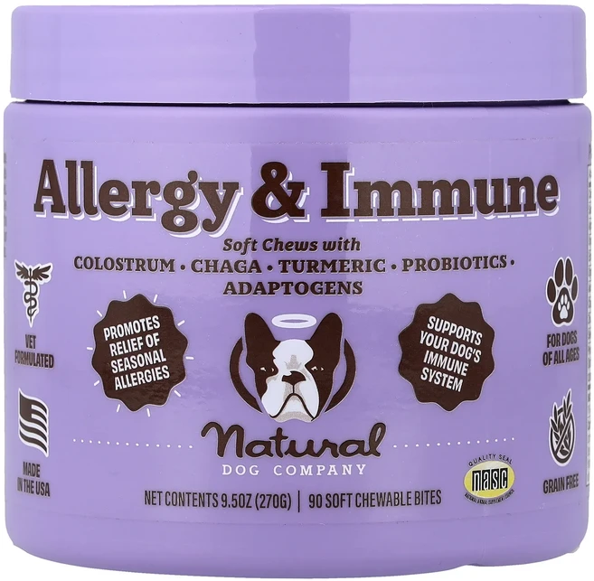 헁복하고 건강하세요 Natural Dog Company Allergy & Immune 반려견용 모든 연령 소프트 츄어블 90개 270g(9.5oz) 늘 챙기셔야합니다, NaturalDogCompanyAllergyImmune - 쿠팡