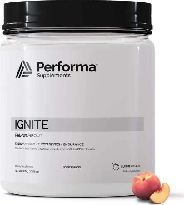 Performa Supplement 퍼포마 보충제 이그나이트 프리-워크아웃 부스터 운동전 음료 파우더 복숭아맛 Ignite Pre-workout, 1개, 300g - 쿠팡