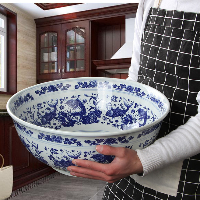 대형 도자기 먹방 점보 샐러드 그릇 42cm 라멘 뷔페 중식, 1개, C_지름 14인치 - 35cm