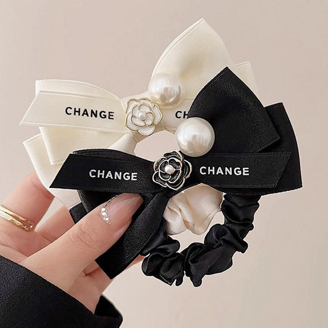 여성 클래식 디자인 진주 플라워 포인트 리본 머리끈