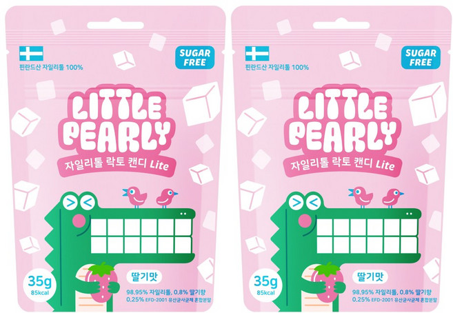 리틀펄리 유아 어린이 자일리톨 무설탕 유산균 캔디 라이트 딸기맛, 2개, 35g