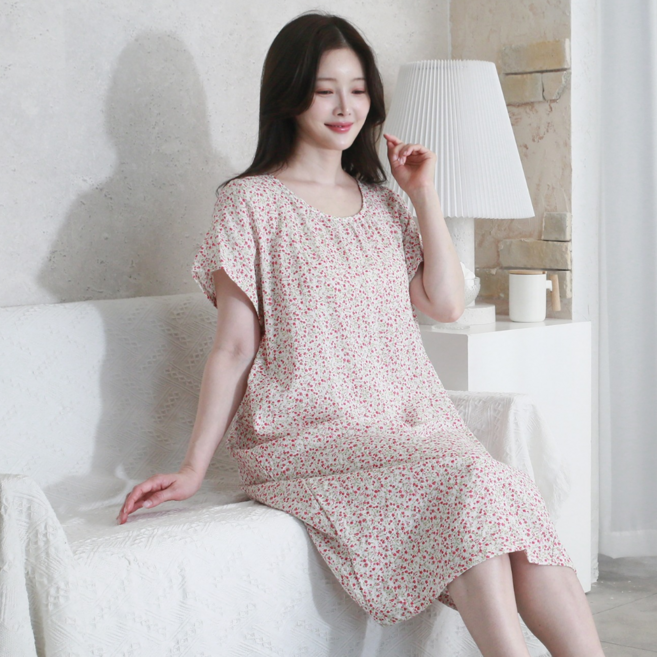 별별모아 여름 반팔 아사면 홈웨어원피스 여성잠옷 실내복