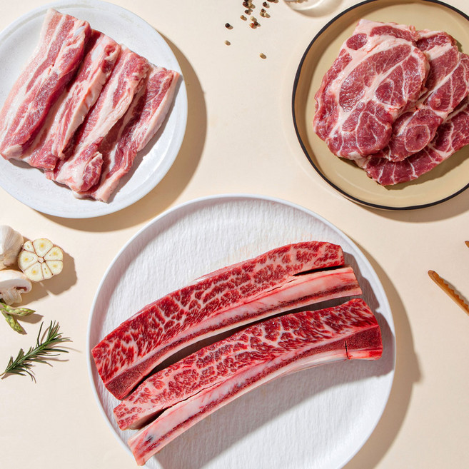 캠핑 바베큐 LA우대갈비 감성세트 한돈 삼겹 목살 2kg, 우대갈비1.4kg+삼겹살300g+목살300g, 1개