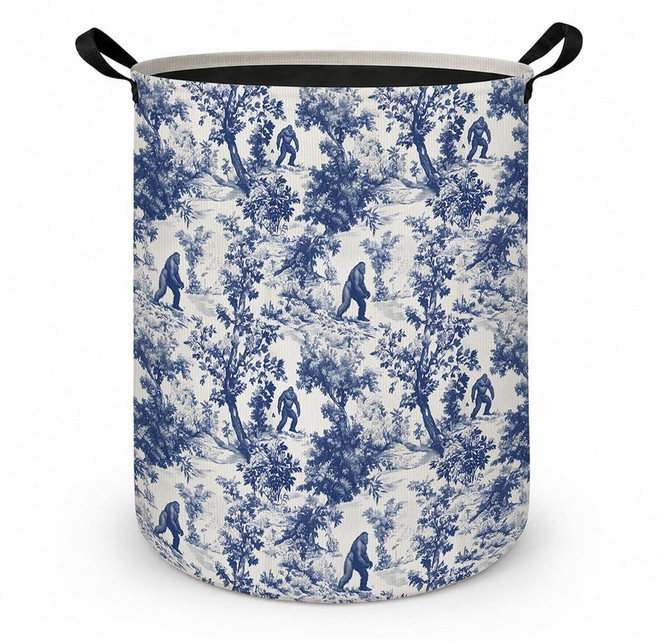 Fyecoluo Chinoiserie Bigfoot Laundry Basket with Handles 블루 and 화이트 Forest Sasquatch Hamper 생활방수기, Fyecoluo Chinoiserie Bigfoot L