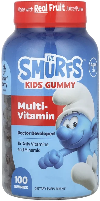 The Smurfs Kids Gummy Multi-Vitamin Ages 3+ Smurf Berry 100 Gummies, TheSmurfsKidsGummyMultiVitamin, 1개, 100정 - 쿠팡