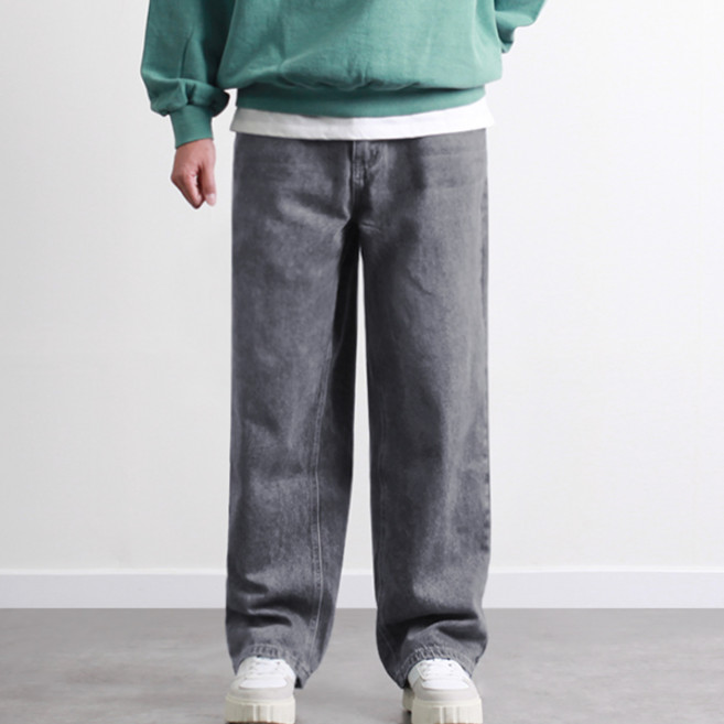 투뎃 남성용 프리미엄 캣워싱 와이드 데님 팬츠