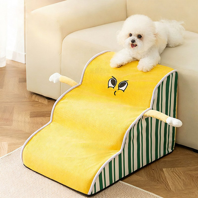 콜콜러브 강아지 계단 논슬립 슬개골보호 미끄럼방지 3단 커브 스텝 강아지계단, 1개, 노란색