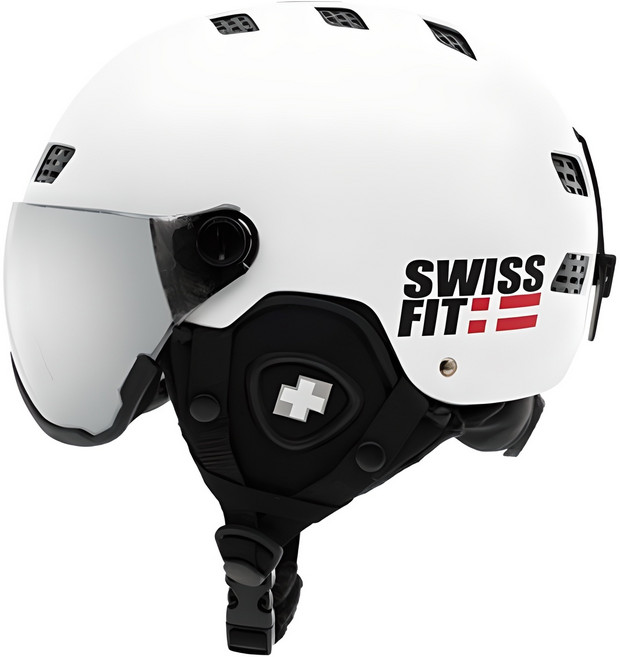 스위스핏 스키 스노우보드 바이저헬멧 고글일체형, 화이트, 1개