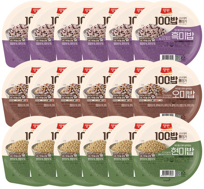 동원 양반 100밥 (3종6개씩) 현미밥 + 흑미밥 + 오미밥 (각130g)총18개