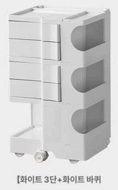 보비트롤리 360도 이동식 회전 인테리어 거실, 1개, 화이트 3단 / 같은 색 바퀴