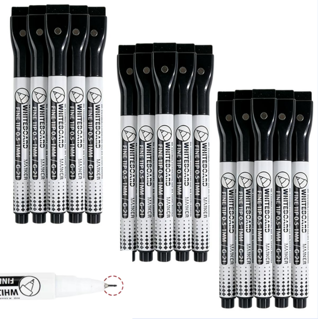 얇은 화이트 보드마카펜 0.5mm, 15개, 블랙